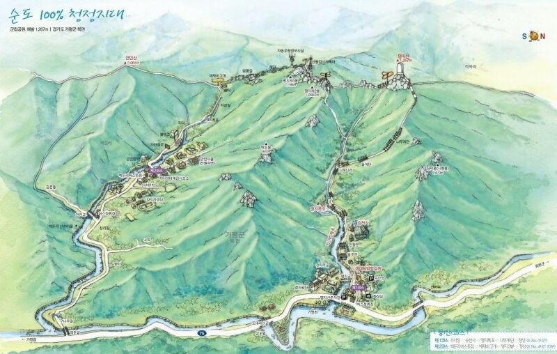 명지산-등산코스가-지도에-그려져-있다.