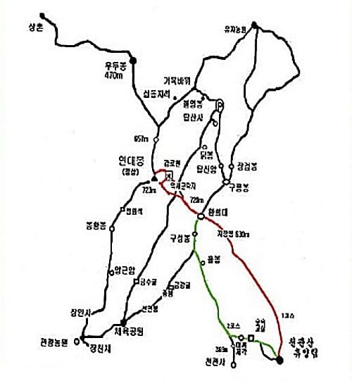 천관산-등산코스-루트가-지도에-그려져-있다.